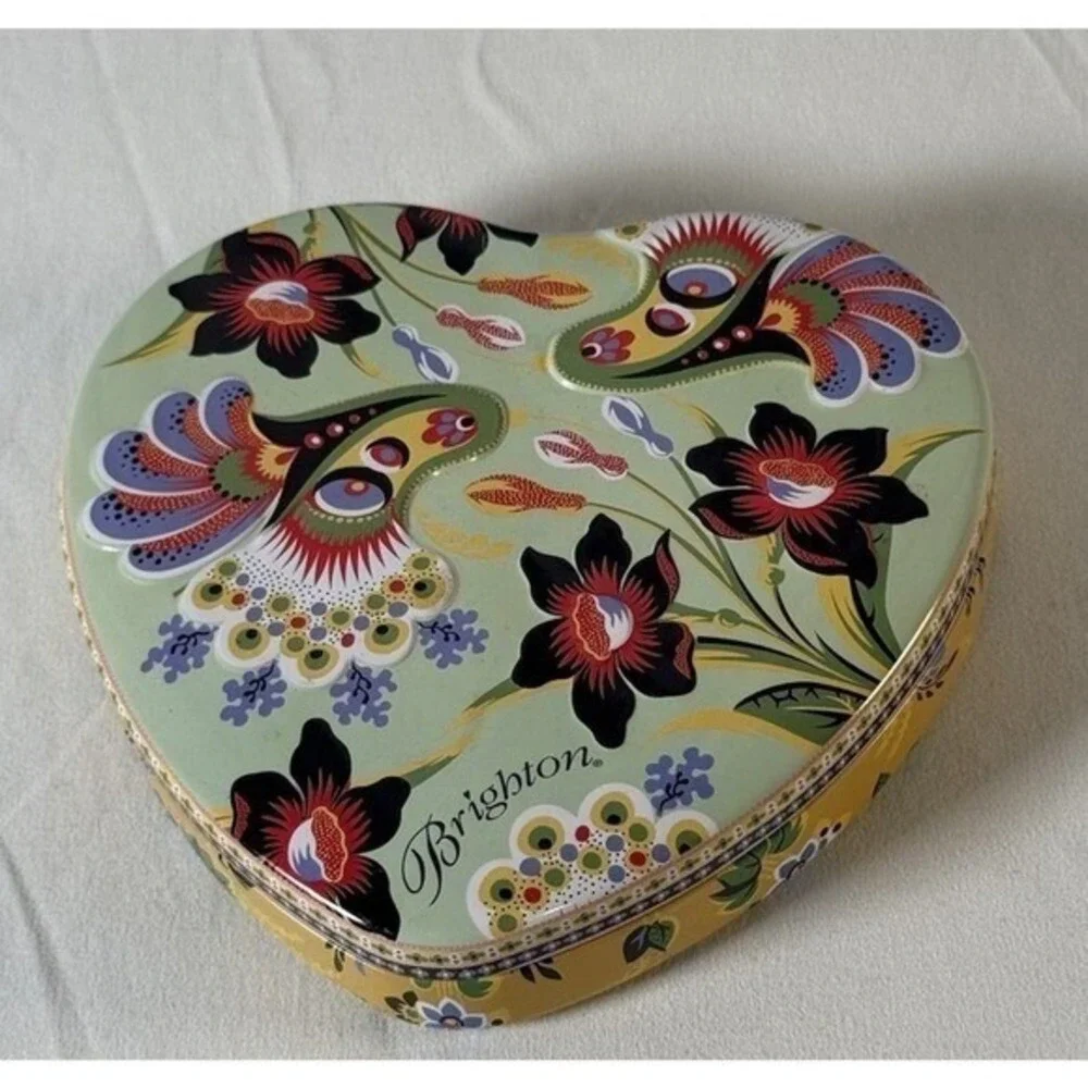 Brighton Heart Shaped  2 Tins Floral Peacock Damask Decorative Storage Box 86-02